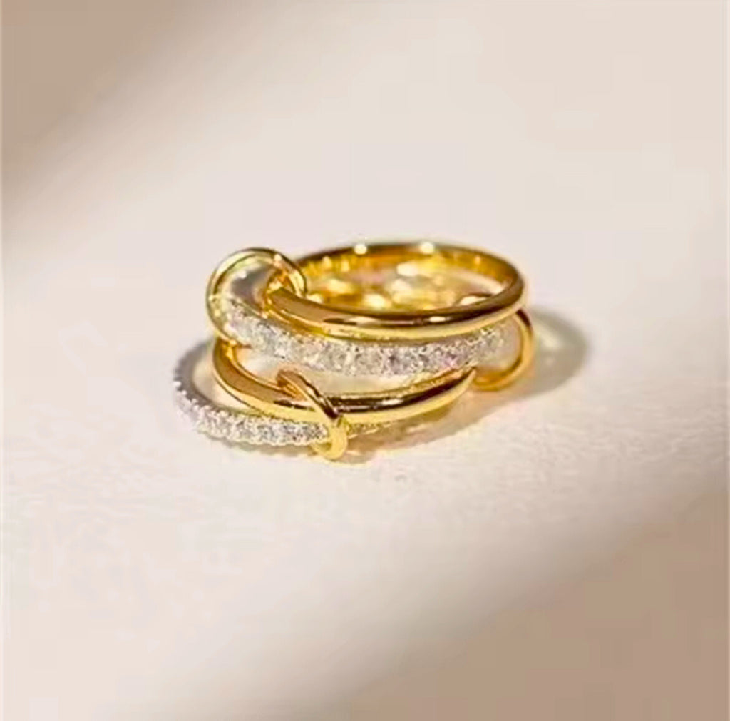 Arvinie Modular Stackable Ring Set — 2–4 Connected Rings in Gold & Silver Tones with Zircon Accents, Adjustable Artful Design