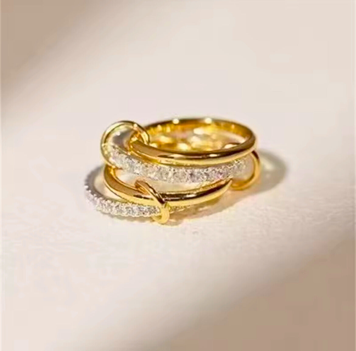 Arvinie Modular Stackable Ring Set — 2–4 Connected Rings in Gold & Silver Tones with Zircon Accents, Adjustable Artful Design