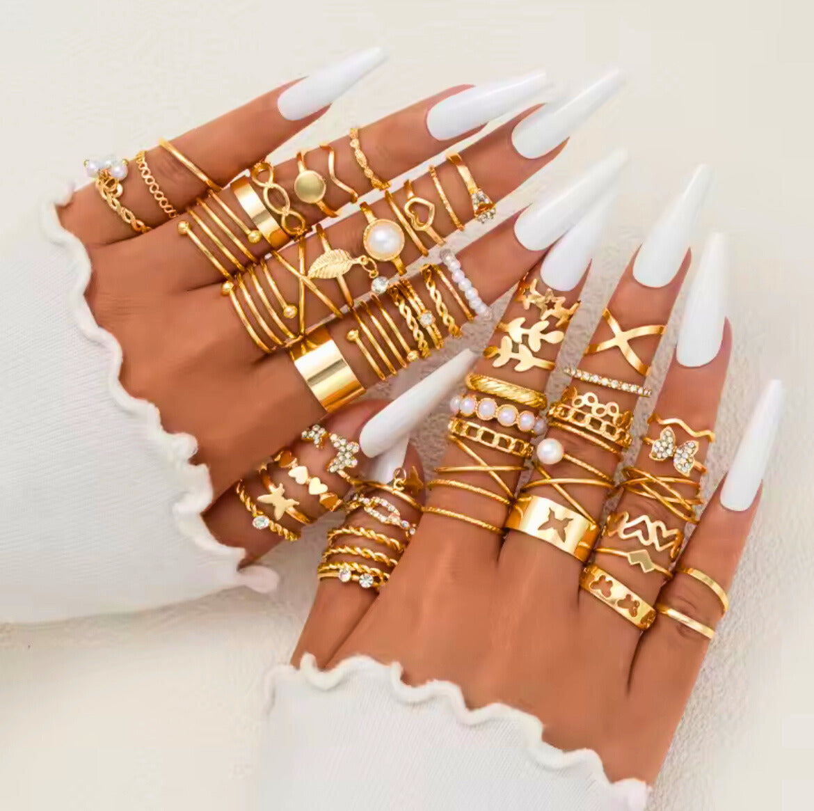 Arvinie 52-Piece Stackable Ring Collection — Gold & Silver Vintage Rings, Zircon Accents