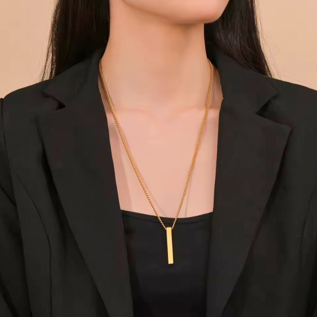 Arvinie Minimalist Bar Pendant Necklace — Stainless Steel Bar Necklace in Gold, Silver, or Black