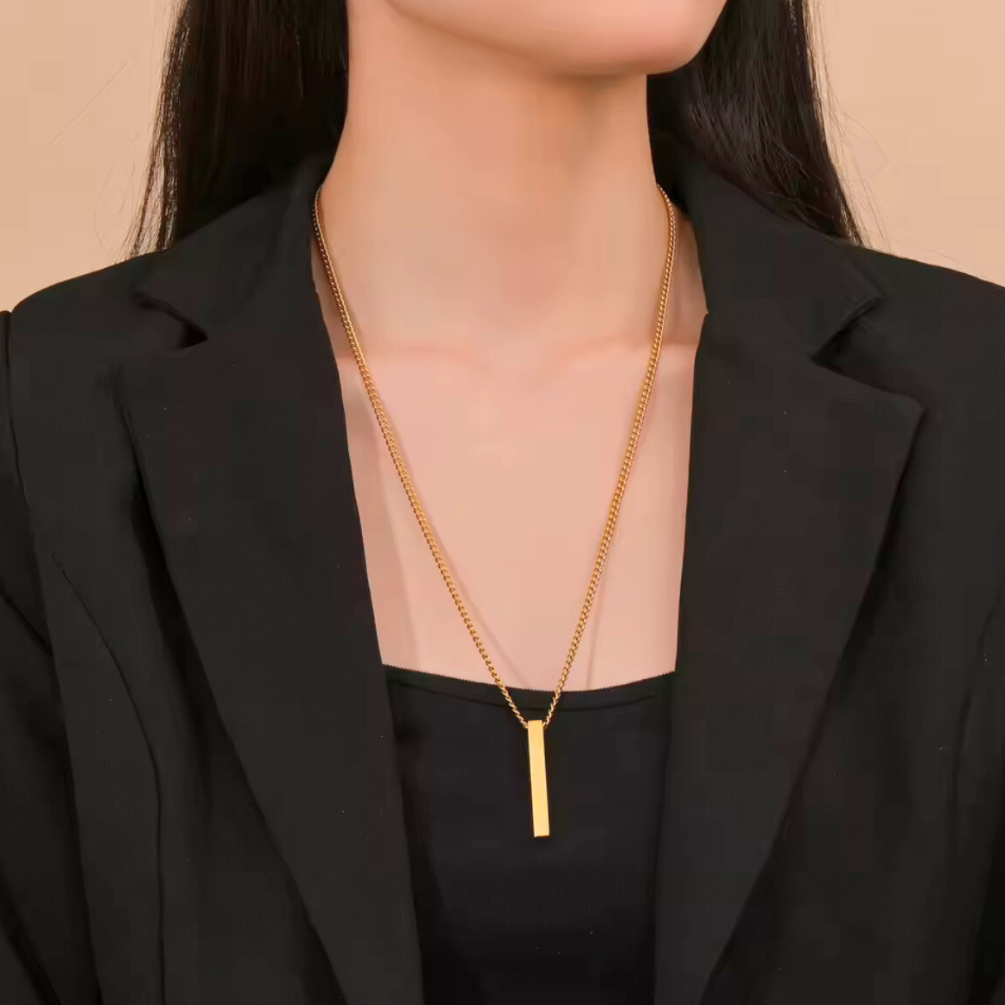 Arvinie Minimalist Bar Pendant Necklace — Stainless Steel Bar Necklace in Gold, Silver, or Black