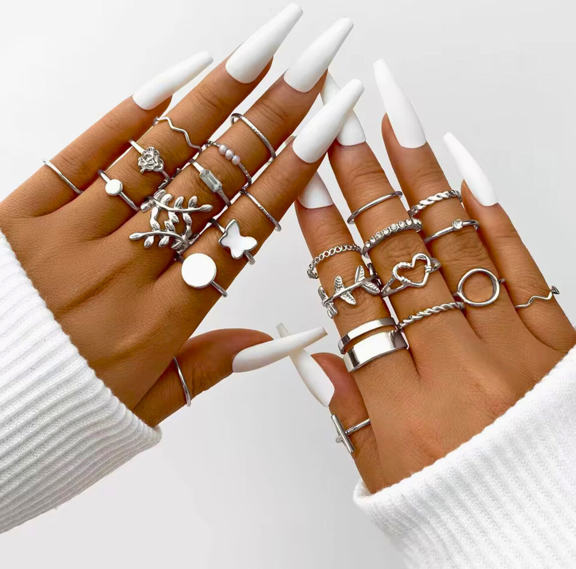 Arvinie 52-Piece Stackable Ring Collection — Gold & Silver Vintage Rings, Zircon Accents