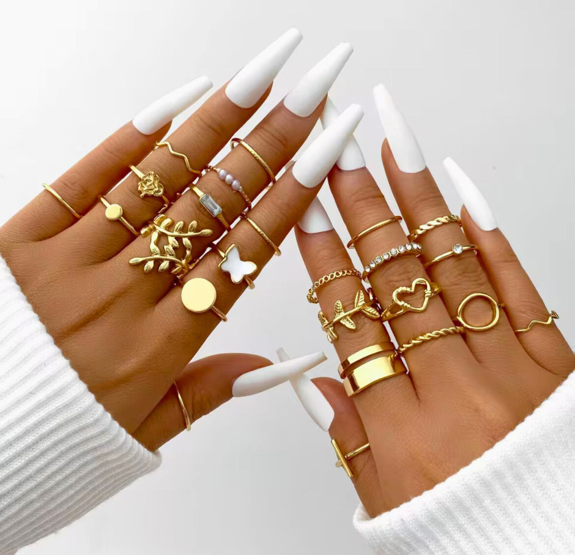 Arvinie 52-Piece Stackable Ring Collection — Gold & Silver Vintage Rings, Zircon Accents