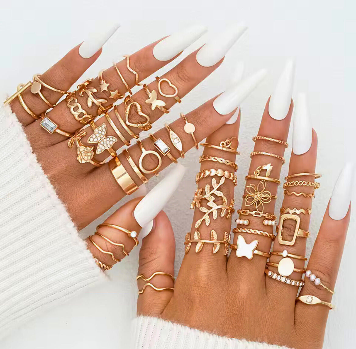 Arvinie 52-Piece Stackable Ring Collection — Gold & Silver Vintage Rings, Zircon Accents