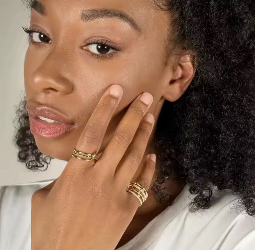 Arvinie Modular Stackable Ring Set — 2–4 Connected Rings in Gold & Silver Tones with Zircon Accents, Adjustable Artful Design