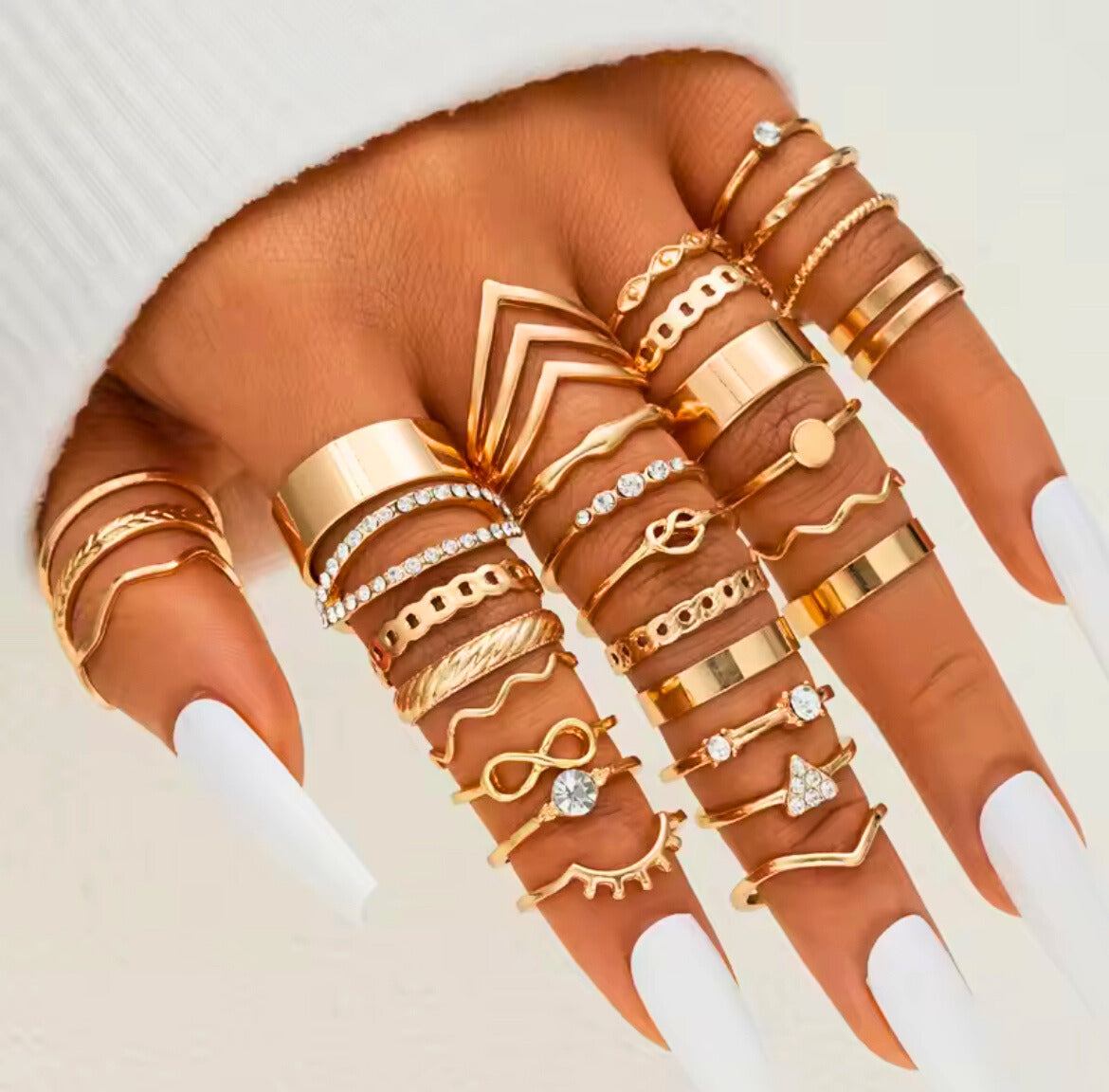 Arvinie 52-Piece Stackable Ring Collection — Gold & Silver Vintage Rings, Zircon Accents