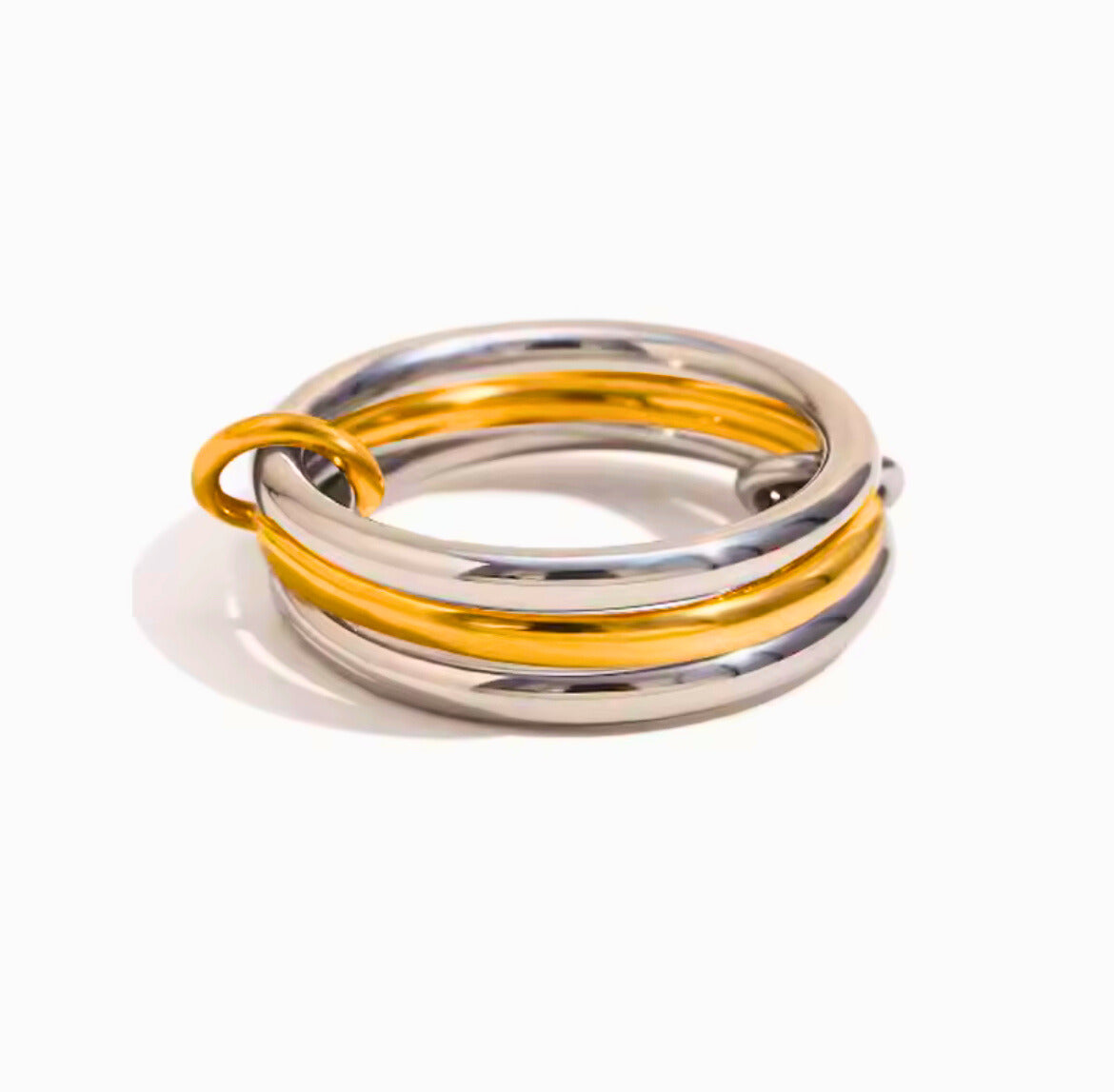 Arvinie Modular Stackable Ring Set — 2–4 Connected Rings in Gold & Silver Tones with Zircon Accents, Adjustable Artful Design