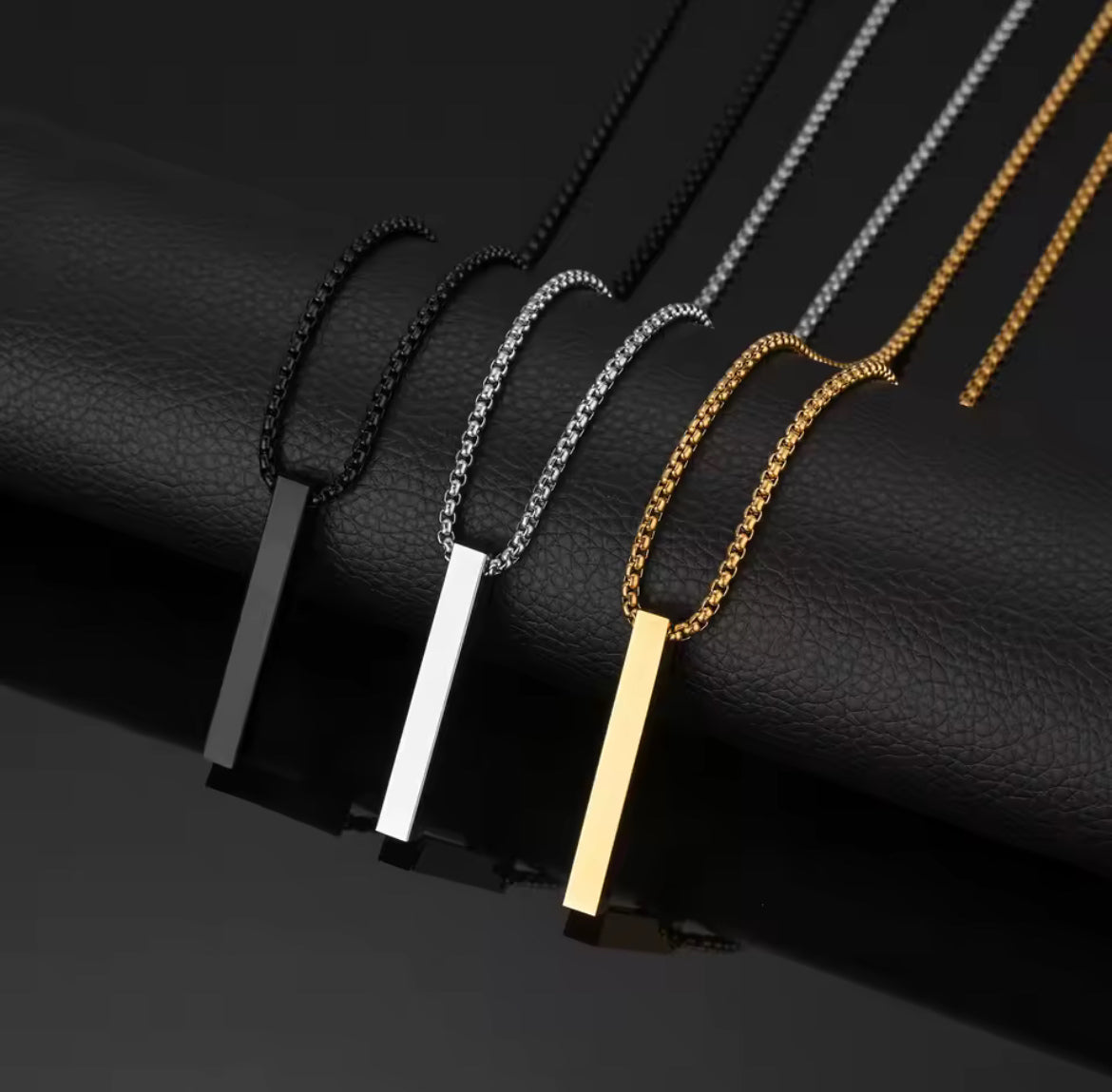 Arvinie Minimalist Bar Pendant Necklace — Stainless Steel Bar Necklace in Gold, Silver, or Black