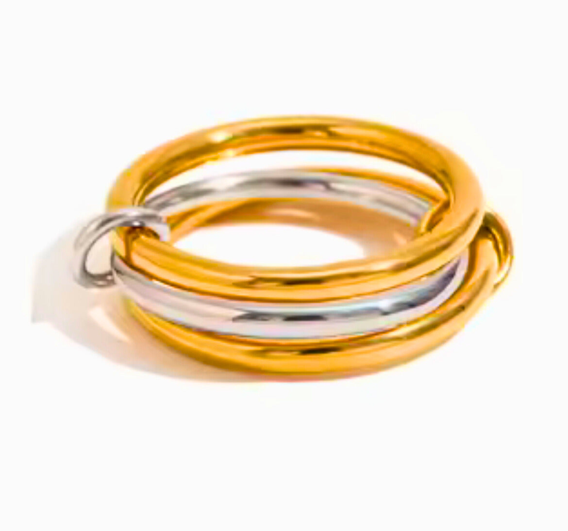 Arvinie Modular Stackable Ring Set — 2–4 Connected Rings in Gold & Silver Tones with Zircon Accents, Adjustable Artful Design