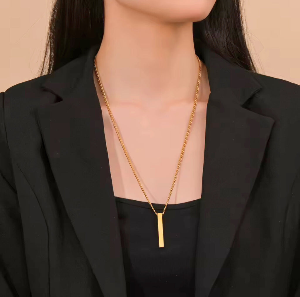 Arvinie Minimalist Bar Pendant Necklace — Stainless Steel Bar Necklace in Gold, Silver, or Black