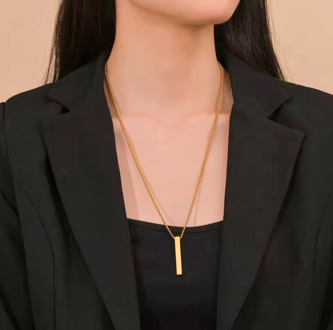 Arvinie Minimalist Bar Pendant Necklace — Stainless Steel Bar Necklace in Gold, Silver, or Black